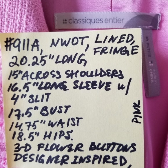 ✅911A NWOT Classiques Entier Pink Fringe Jacket PS - Picture 11 of 16